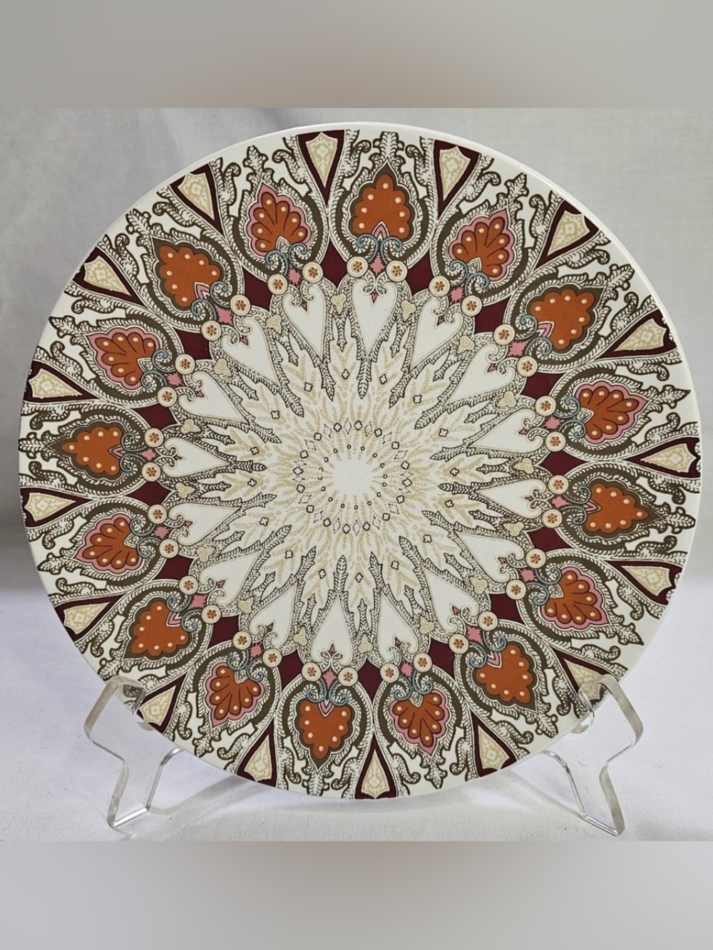 Pottery Barn 2 PAISLEY BROWN 8.75" Salad Plate Mid Century Textile Print. NWT